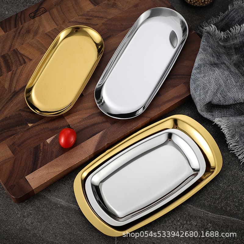 Nordic Ins Style Stainless Steel Tray, Snack Plate, Towel Tray, Jewelry Storage Tray, Oval BBQ Plate