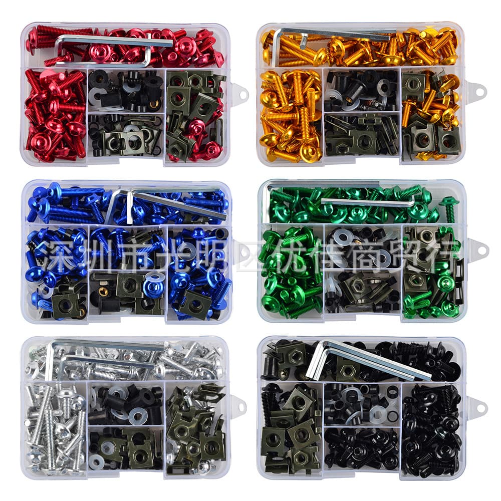 9 Colors Available Motorcycle Fairing Windshield Body Modification Bolt Kit, Colored Screws, 177pcs