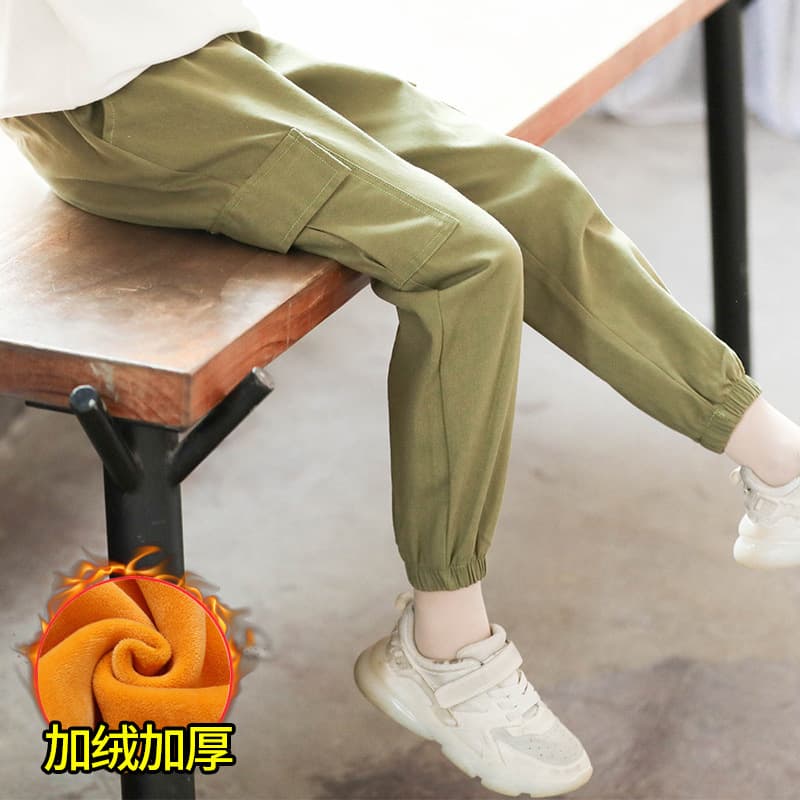 Girls' pants winter style plus velvet composite Korean style children's overalls for sports middle and older children's girls' trousers plus velvet to keep warm