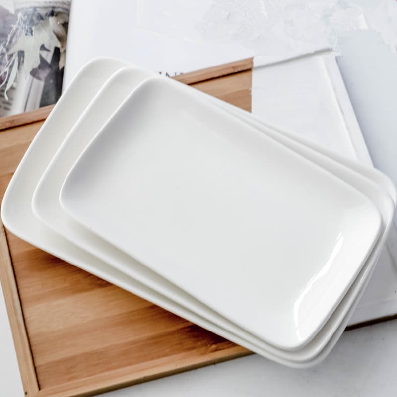 Ceramic personalized rectangular plate, hotel home plate, pasta plate, rice roll plate, cold dish, hot dish, side dish plate, soup plate, white