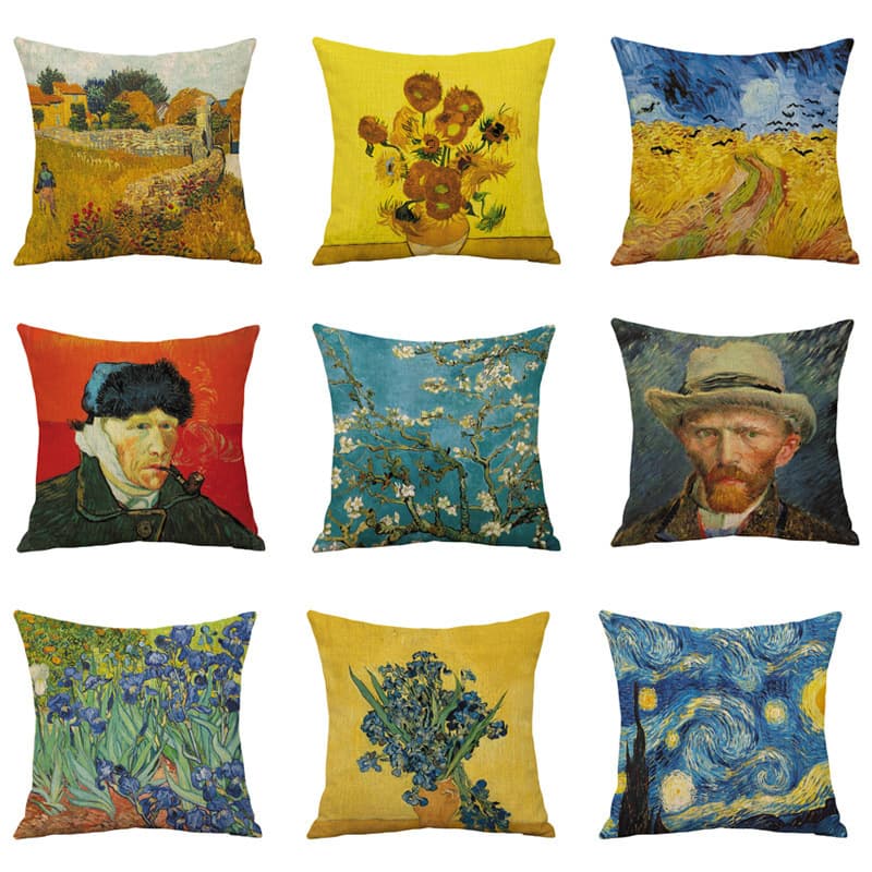 Creative Van Gogh oil painting printed cotton and linen pillow case Nordic sofa pillow car pillow customizable furniture pillow