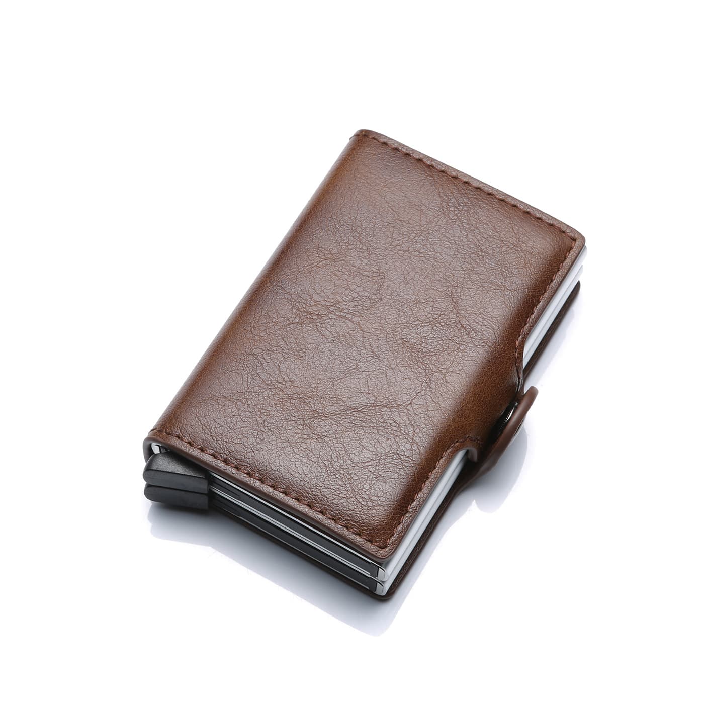 Manufacturer Ready Stock Wholesale Amazon AliExpress New PU Dual Box Aluminum Alloy Automatic Pop-Up Card Holder Metal Wallet