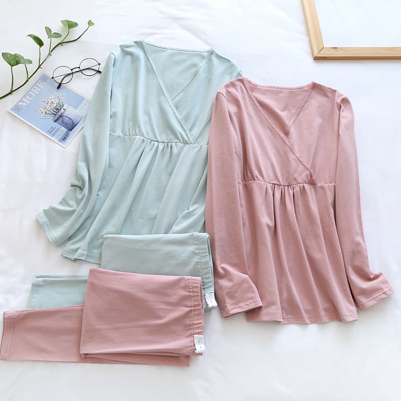 Maternity Nursing Thermal Top and Pants Cotton Pajamas Winter Warm Underwear Thin Plus Size 180 lbs Postpartum Sleepwear