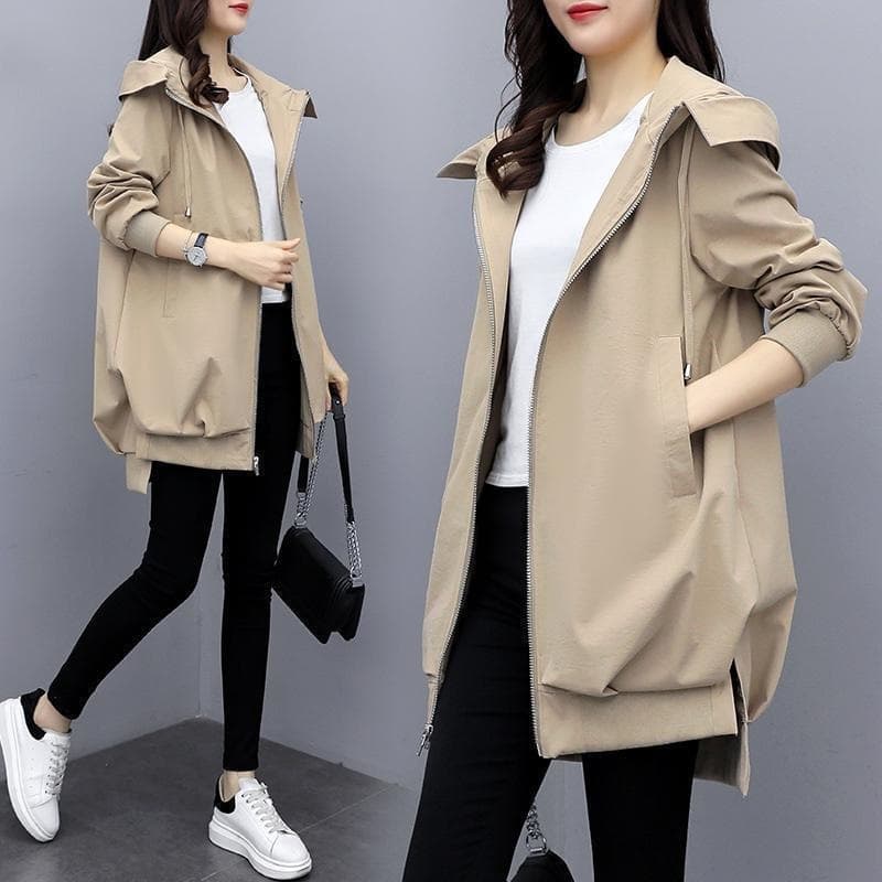 Plus Size Early Autumn Trench Coat for Women 2024 New Arrival Spring/Autumn Korean Version Loose Casual Hooded Elegant Fashion Jacket Trendy