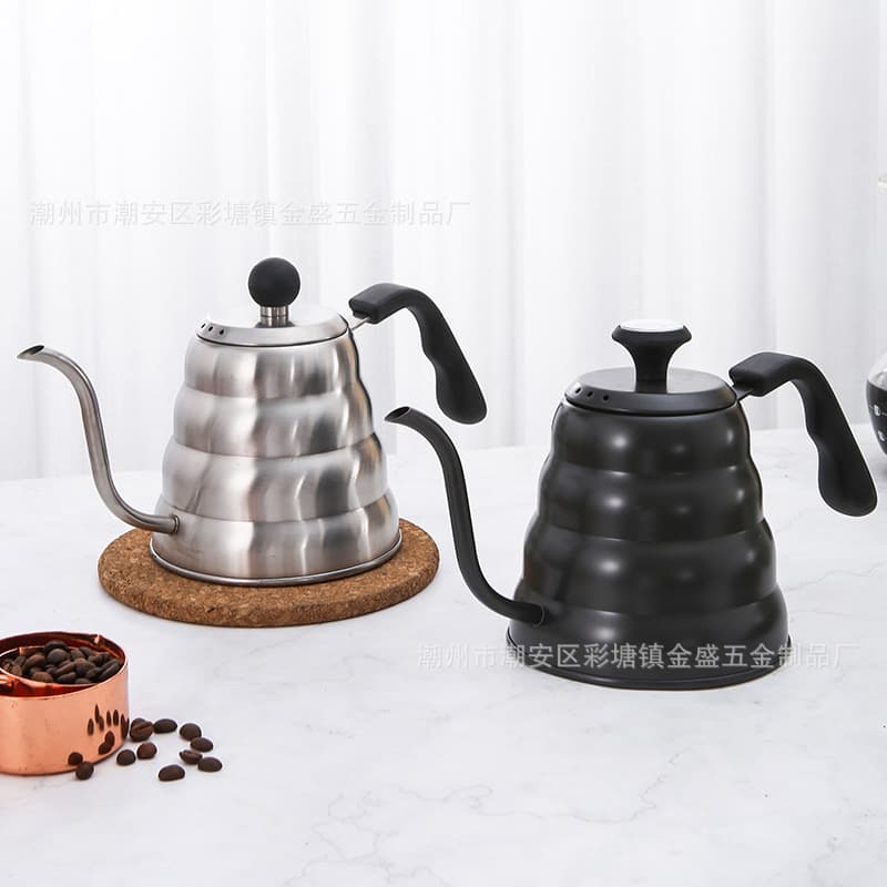 Stainless Steel Drip Pour Over Coffee Kettle with Fine Spout, Long Neck, and Built-in Thermometer, Japanese-style Cloud Design