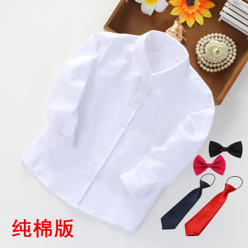 Pure Cotton White Shirt for Boys Children School Uniform Performance Costume Small And Medium Children White Blouse