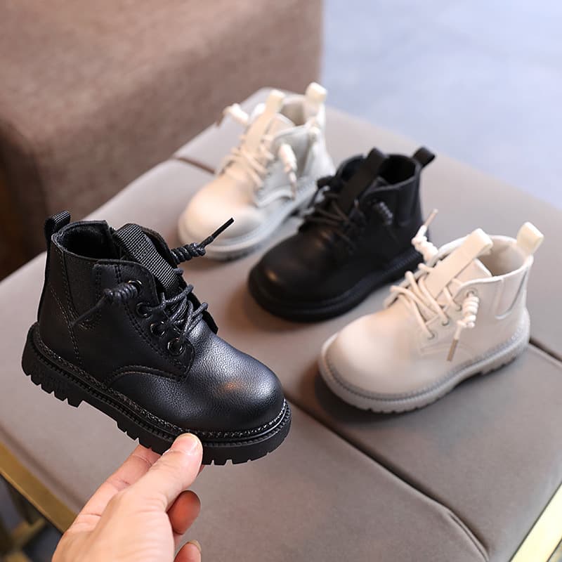 2026 Autumn/Winter New Children's Martin Boots Solid Color British Style Boys' Leather Boots Girls' Fashion Short Boots