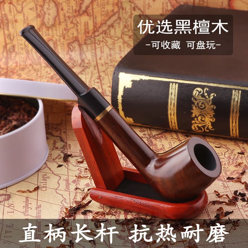 Source Factory Bent Hammer Solid Wood Ebony Tobacco Pipe for Men Portable Beginner Filter Ebony Wood Pipe