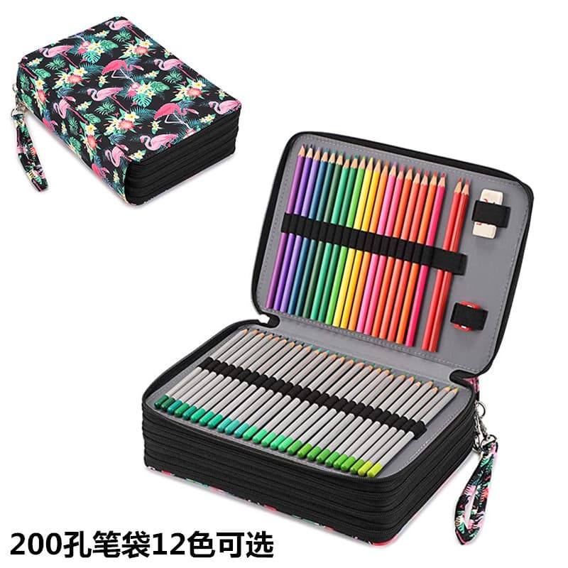 Large Capacity PU Pencil Case Art Drawing Stationery Bag Student Supplies Storage Bag with Curtain for School And Office