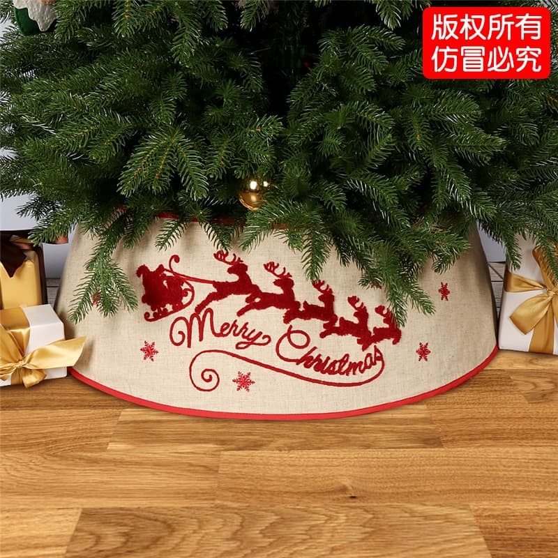 2024 New Cross-border Christmas Tree Skirt Christmas Tree Fence Tree Base Decoration Apron Burlap Reindeer Pulling Cart Tree Skirt