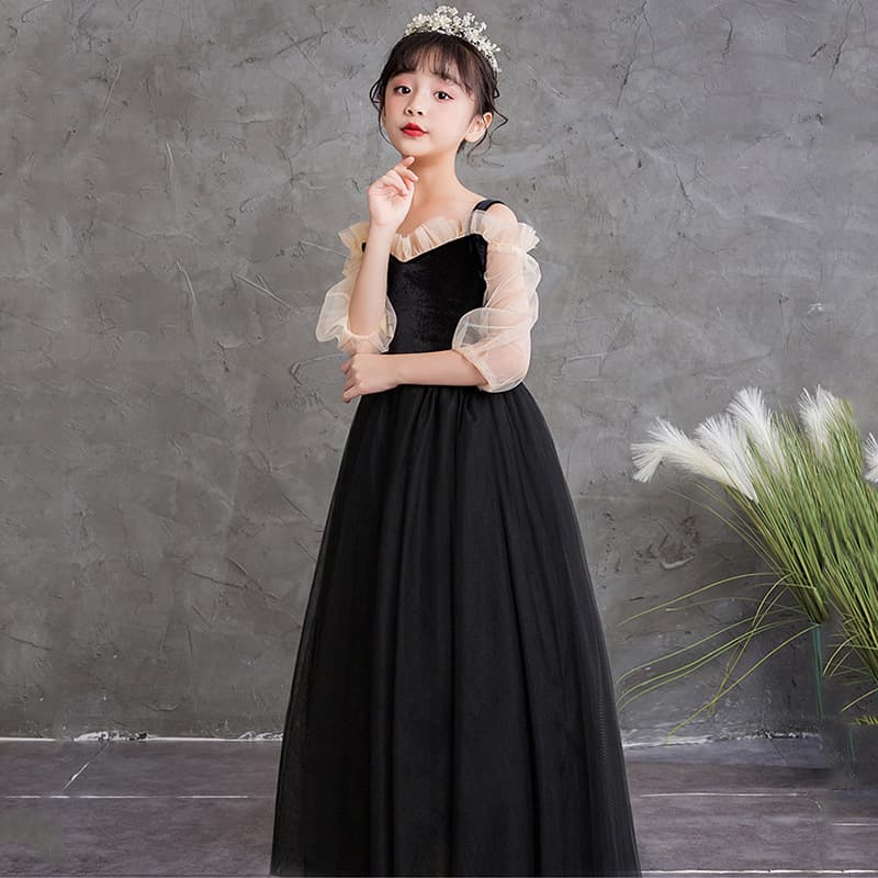 Girls' Princess Dress 2026 New Style Little Girl Black Birthday Party Dress