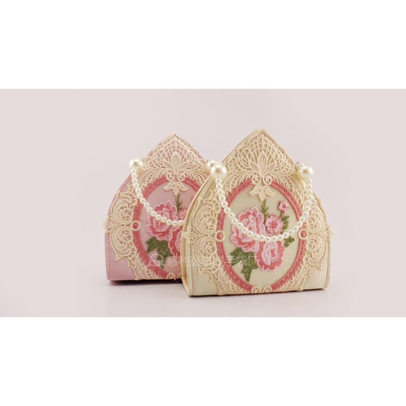 [In Stock] Palace-Style Satin Lace Embroidered Faux Pearl Handbag Tote QX20039