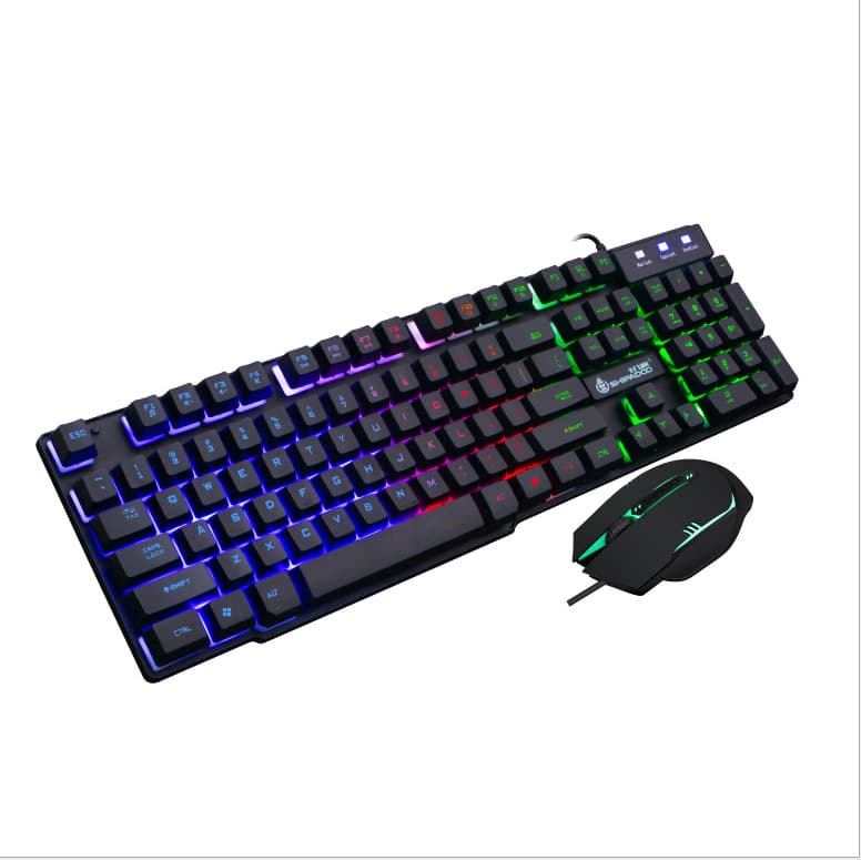 Keyboard and mouse set Shibadu D500 wired character luminous USB keyboard and mouse Rainbow suspension luminous keyboard and mouse