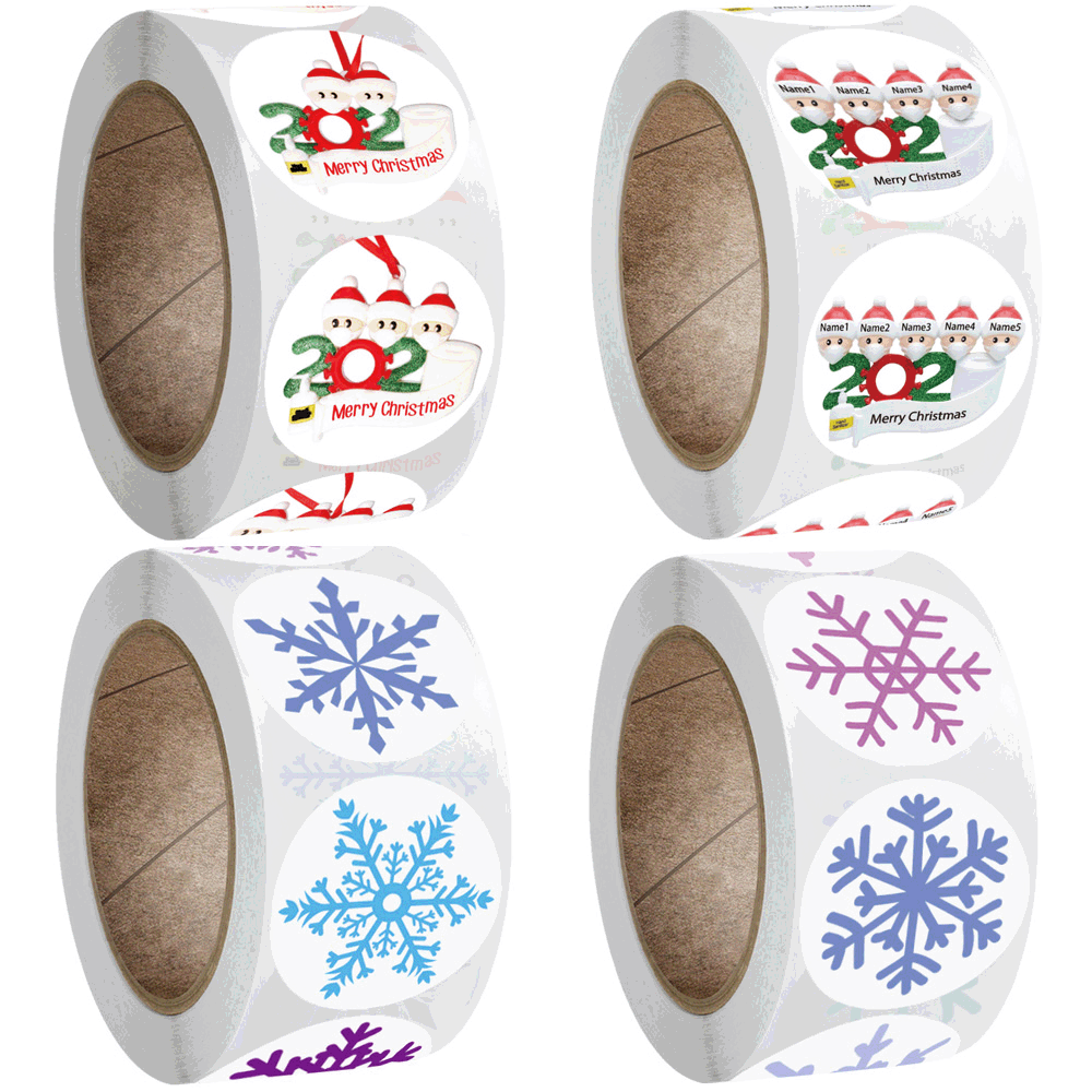 500pcs/roll Christmas Snowflake 2020 Merry Christmas Cartoon Stickers Gift Toy Game Kids Labels
