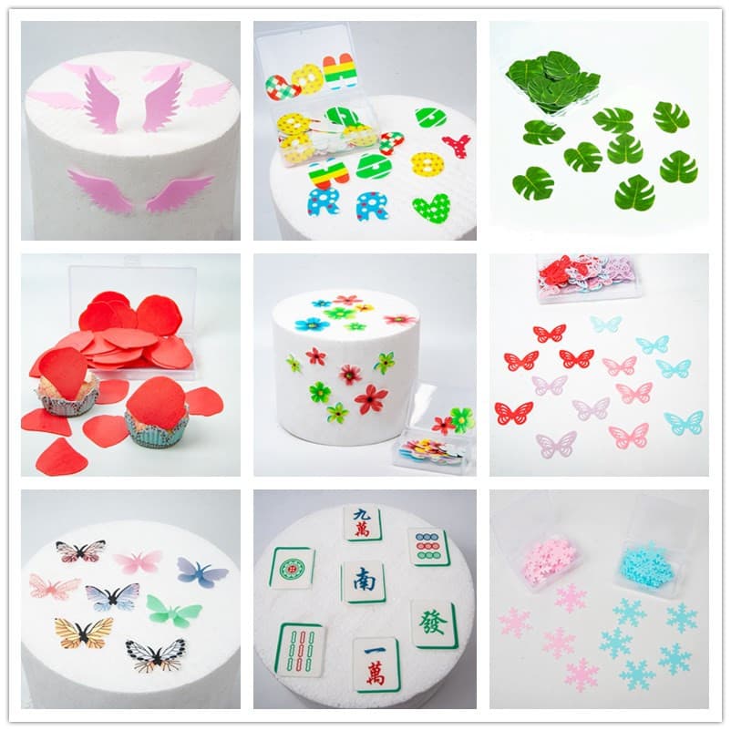 New Watercolor Butterfly Rice Paper Angel Wings White Snowflake Turtle Back Leaf Edible Purple Butterfly Baking Supplies