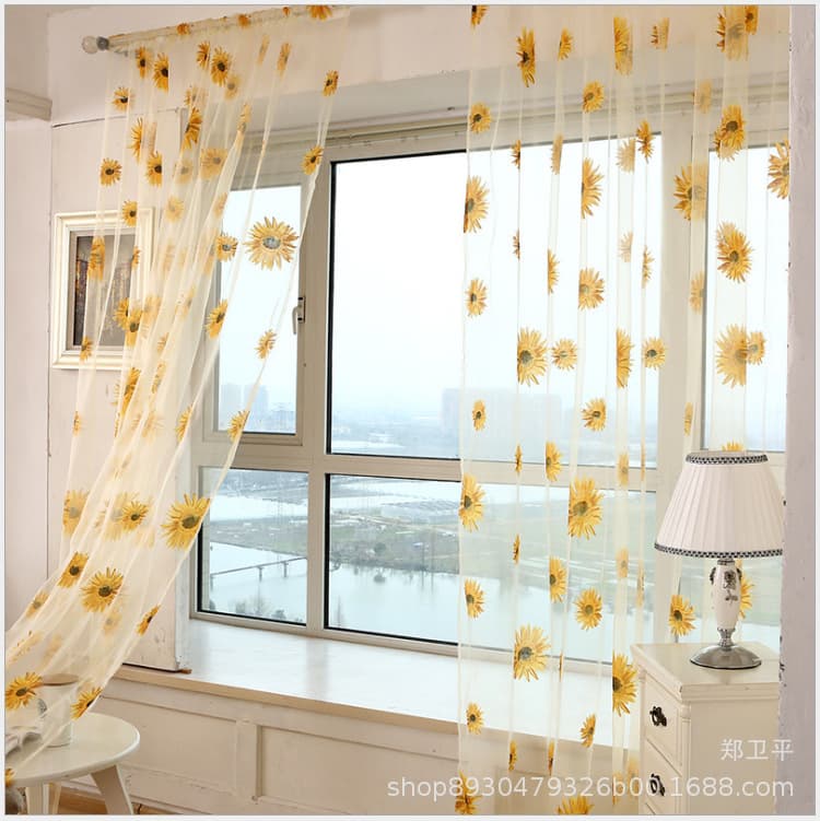 Direct from Manufacturer Printed Sunflower Window Sheer, Glue-Printed Light and Breathable Curtains for Balcony and Living Room, Cross-Border Amazon