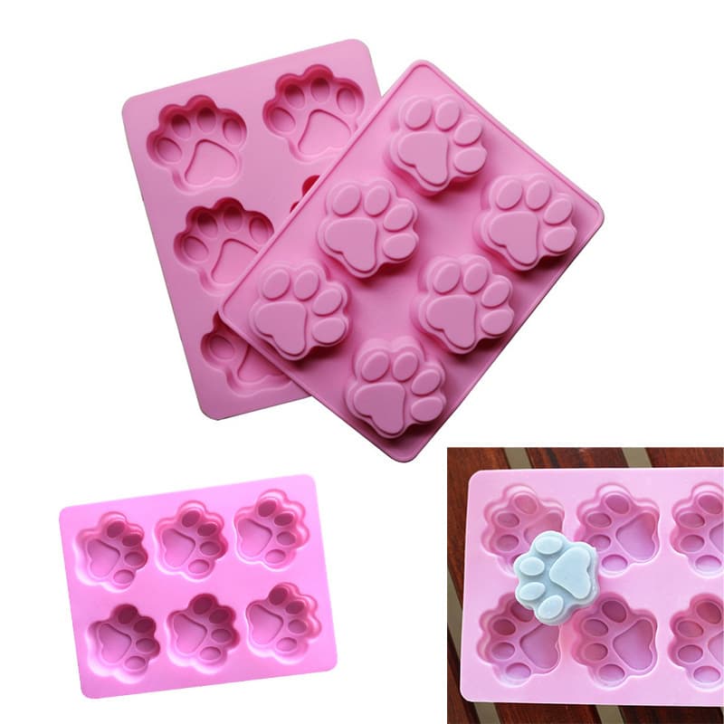 Dog footprint silicone cake mold, 6 cat paw soap molds, high temperature resistant cold process soap mold