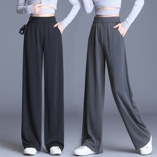 Wholesale Ice Silk Wide-Leg Pants for Women High-Waist Draped Spring/Autumn Sports Plus Size Straight Floor-Length Pants Summer
