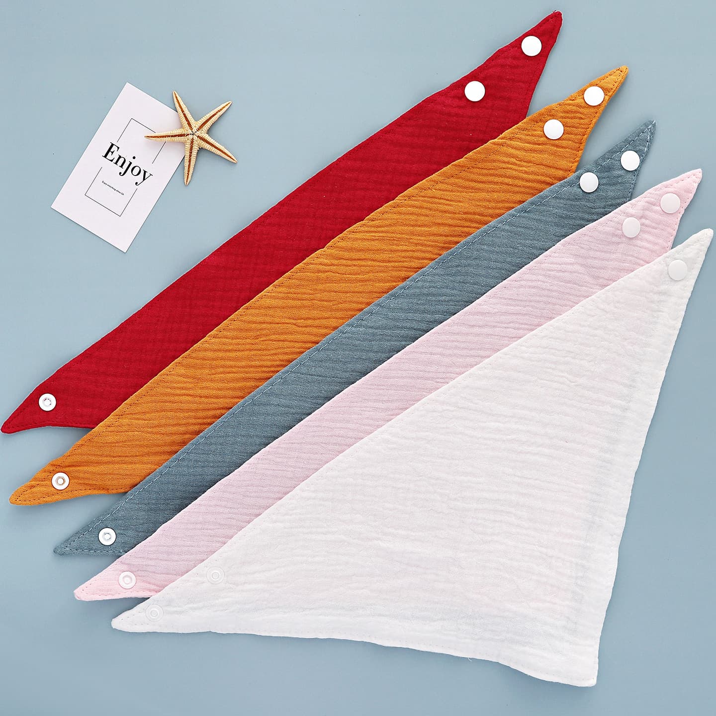 Plain four-layer gauze baby drool bandana triangle scarf newborn bib cross-border Amazon snap button baby bib