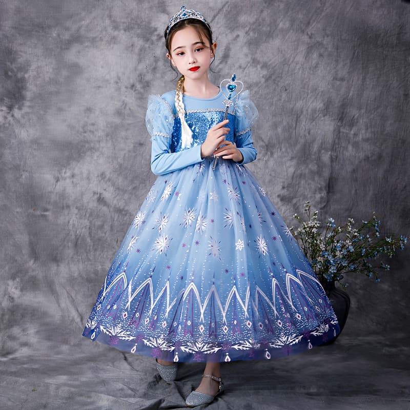 New Frozen Elsa Elsa Spring Long Sleeve Elsa Princess Dress Girls Anna Birthday Children's Dress