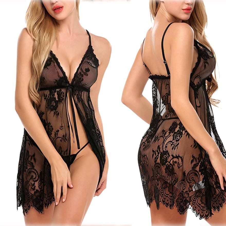 Cross-border Trade Source European and American Sexy Lingerie Eyelash Camisole Women's Sleep Dress Lingerie Set Factory Drop Shipping