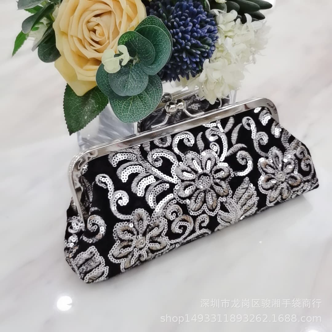 New Celebrity Evening Gown Cheongsam with Velvet Clutch Bag Banquet Bag Handbag Evening Bag