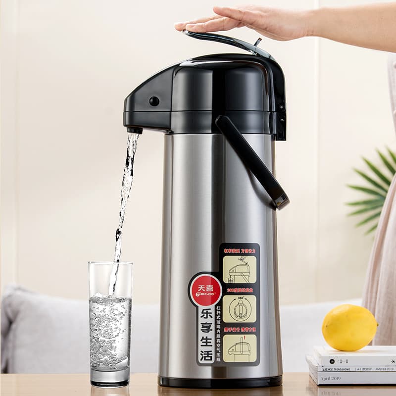 Air-pressure thermos for home use, large capacity push-button glass-lined hot water kettle, boiling water pot, thermal flask