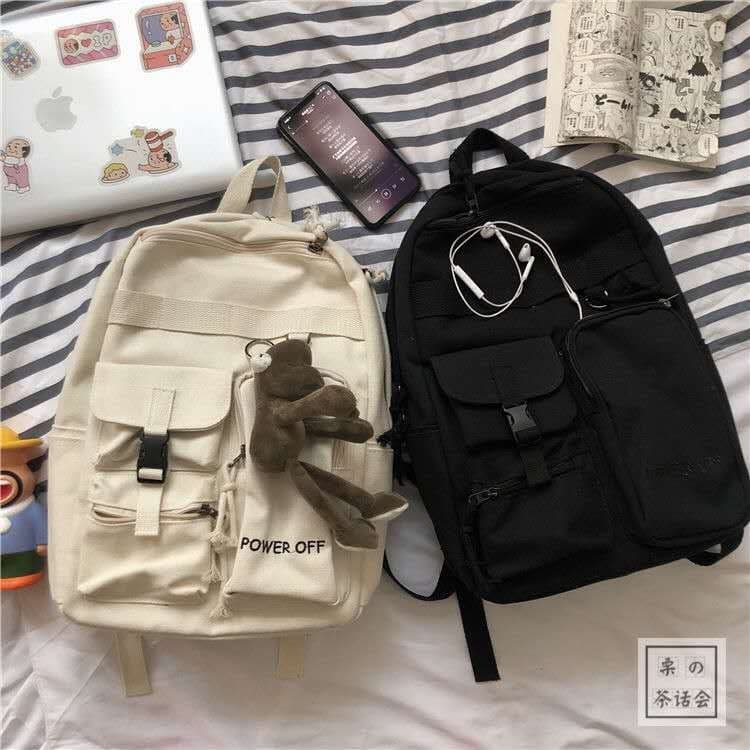 Ins Hong Kong Street Style Backpack for Women Casual Double Shoulder Bag Japanese Original Simple Solid Color Campus Style Lightweight Ultra Light