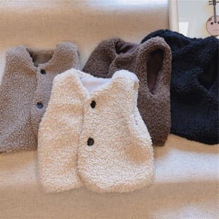Boys and Girls Vest Lamb Fleece Plus Polar Fleece Warm Top Vest 2026 Autumn/Winter New Style Export Children's Clothing Drop Shipping