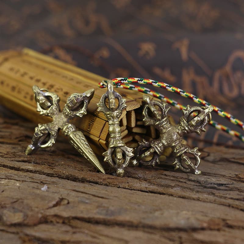 Copper Vajra Pendant, Nepalese Handmade Small Ritual Jewelry, Wholesale, Cross-shaped Vajra, Five-pronged Vajra