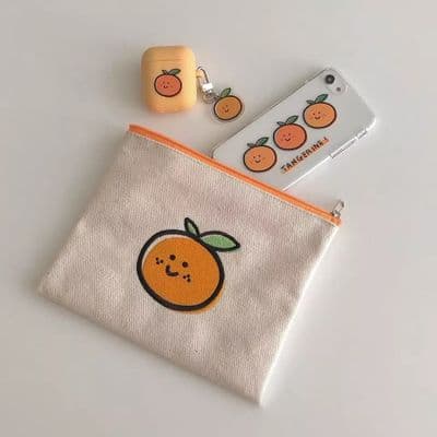 Korean Ins Minimalist Orange Coin Purse Cute Student Canvas Handbag Portable Makeup Storage Bag