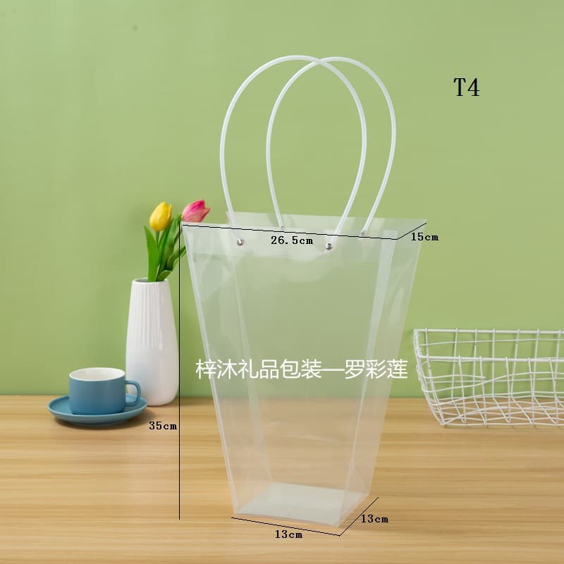 Wholesale Handbag Trapezoid Flower Bouquet Packaging Bag Gift Bag Transparent Christmas PP Fresh and Dried Flower Greenery Handbag