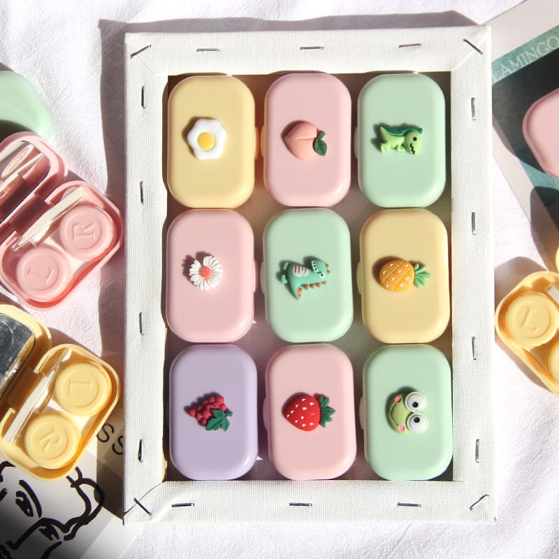 New Korean style matte colored contact lens case, cartoon mini contact lens case, portable care case