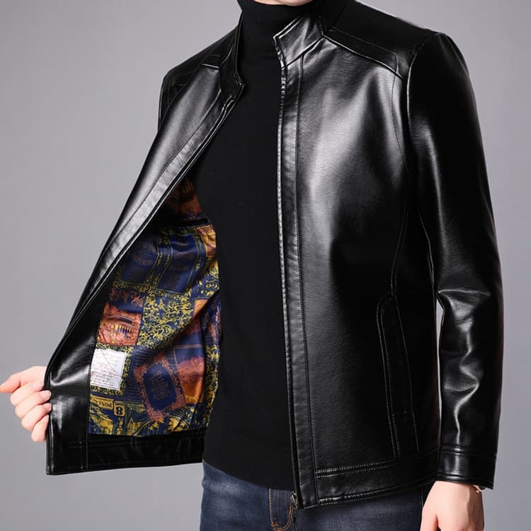 Men's genuine leather jacket for autumn and winter, short sheepskin jacket with stand-up collar, popular style.