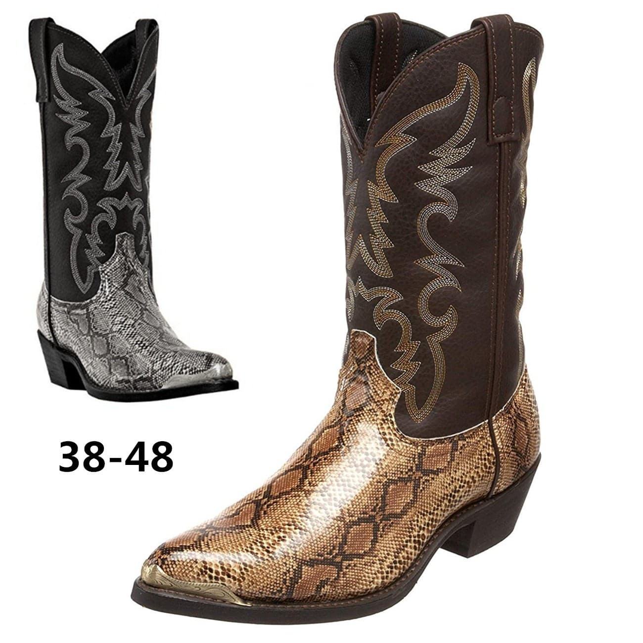Aofu Shoes 6081 High-Heeled Western Cowboy Boots for Couples, European and American Style, Sizes 38-48, with Metal Toe Decoration