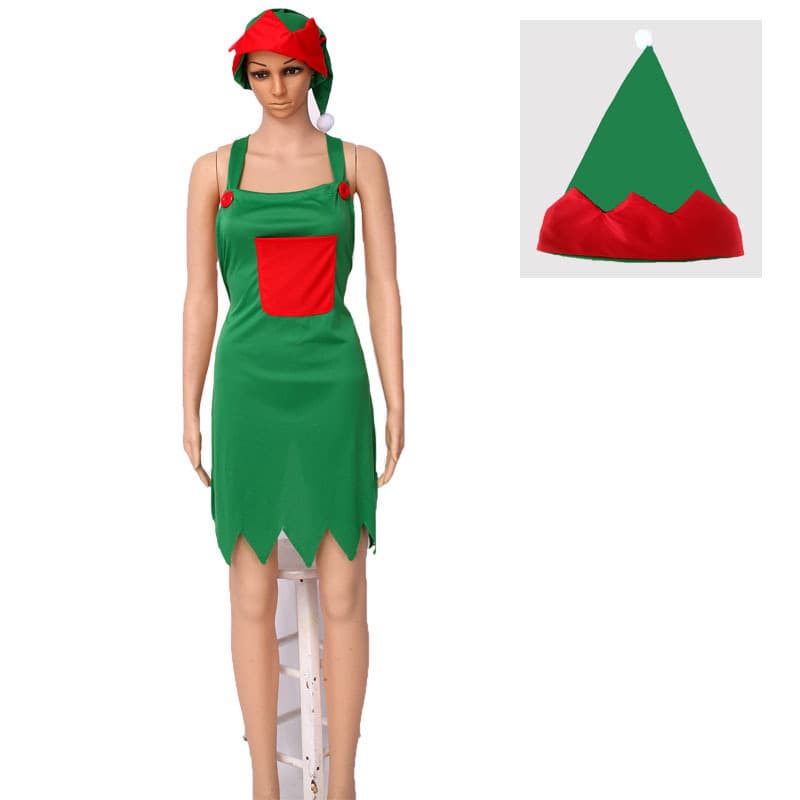 Cosplay Family Christmas Decoration Christmas Non-woven Apron Set with Hat Green Red Apron