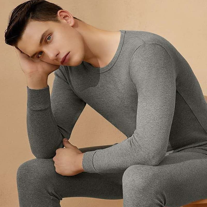 Men's Cotton Thermal Underwear Set Long Sleeve Top and Bottom for Youth Middle-Aged and Elderly Winter Warmth