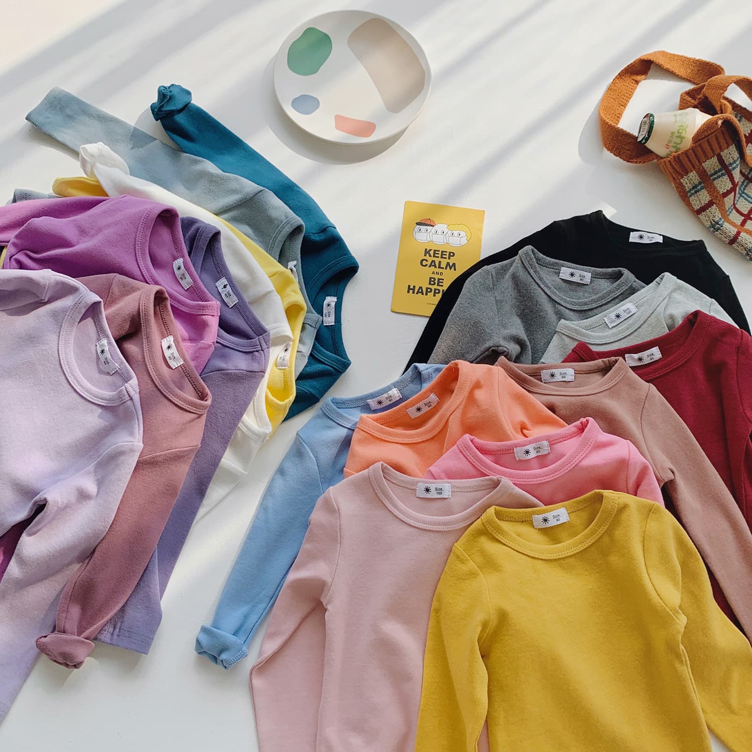 Children's Long-Sleeve Cotton Undershirt T-Shirt for Boys and Girls, New Autumn/Winter, Brushed Fabric, Candy Colors
