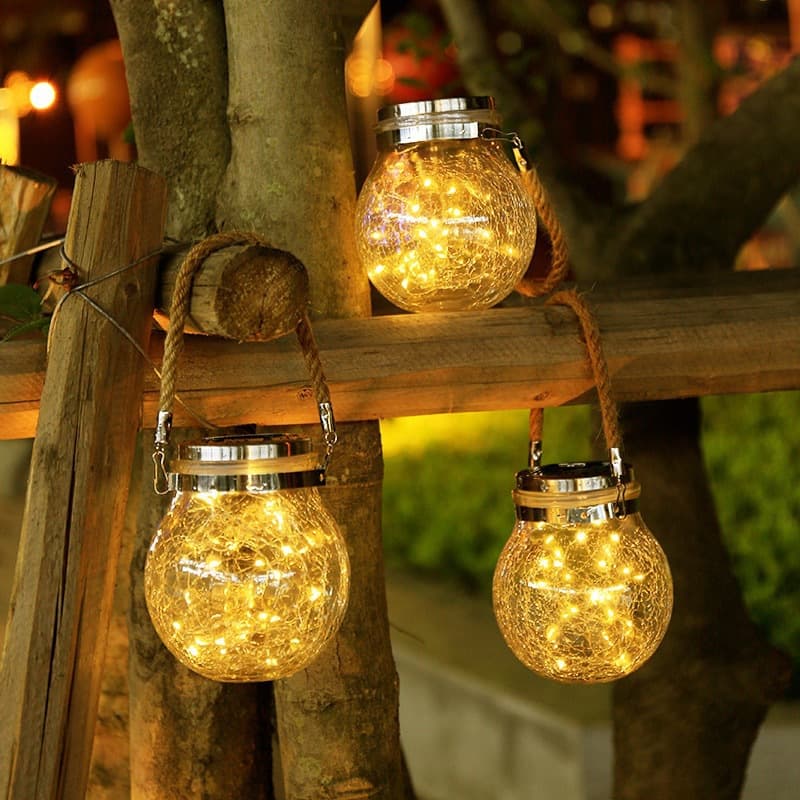 Amazon LED Solar Christmas Lights Cracked Bottle Glass Jar Lights Outdoor Garden Decorative Tree Lights Copper Wire Lights