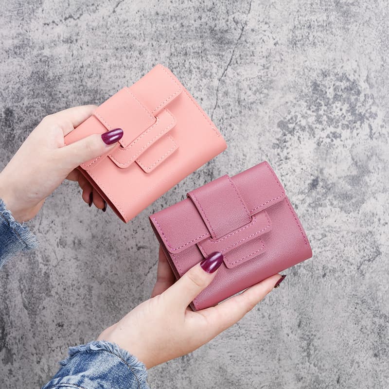 New Korean-style solid color drawstring trifold women's wallet coin purse clutch student short wallet money clip