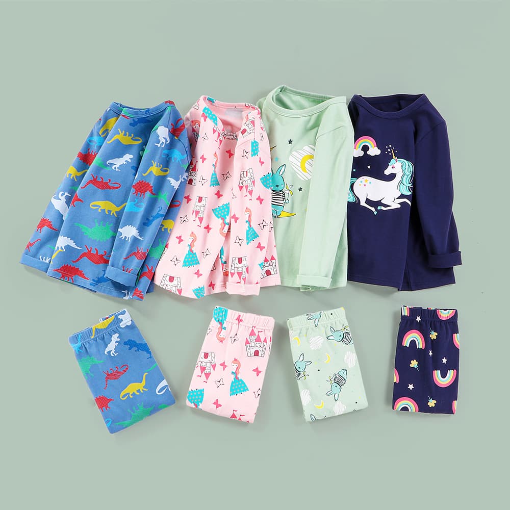 Children's Elastic Home Clothes Set Cartoon Sleepwear Autumn Baby Boys Girls Underwear Korean Style Mid-Term Kids Home Suit