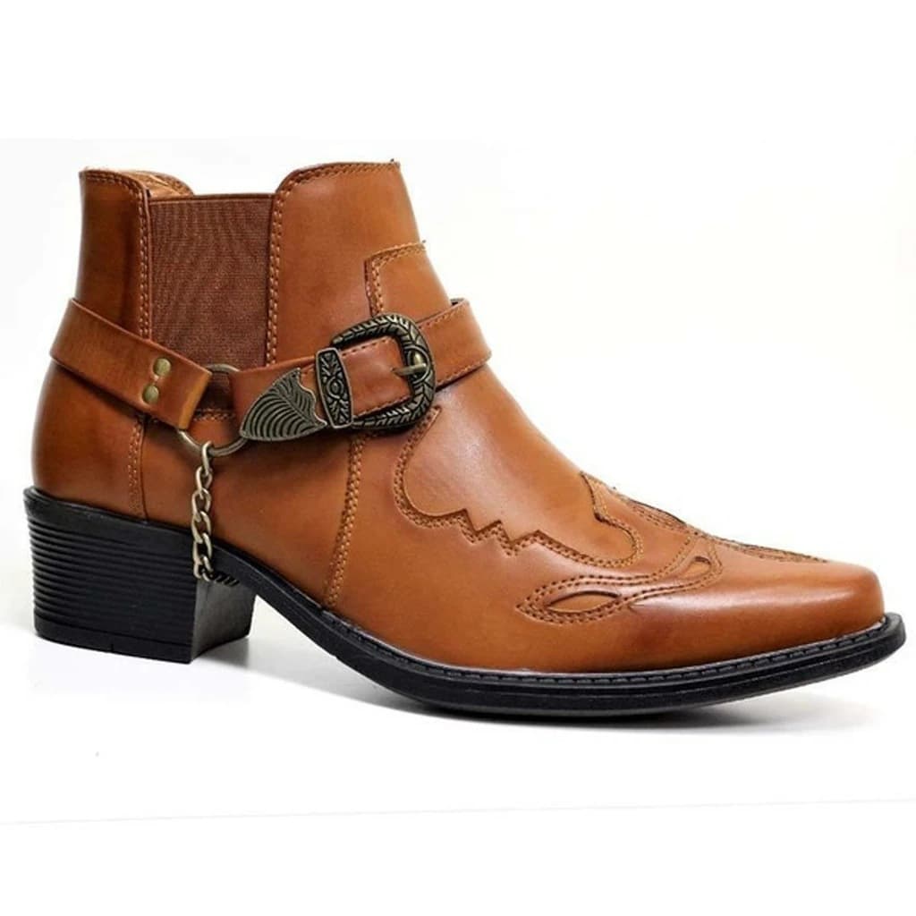 Cross-border factory export new style short boots, fashionable and unique belt buckle, chunky heel, pointed toe, 38-48 Martin boots for men.