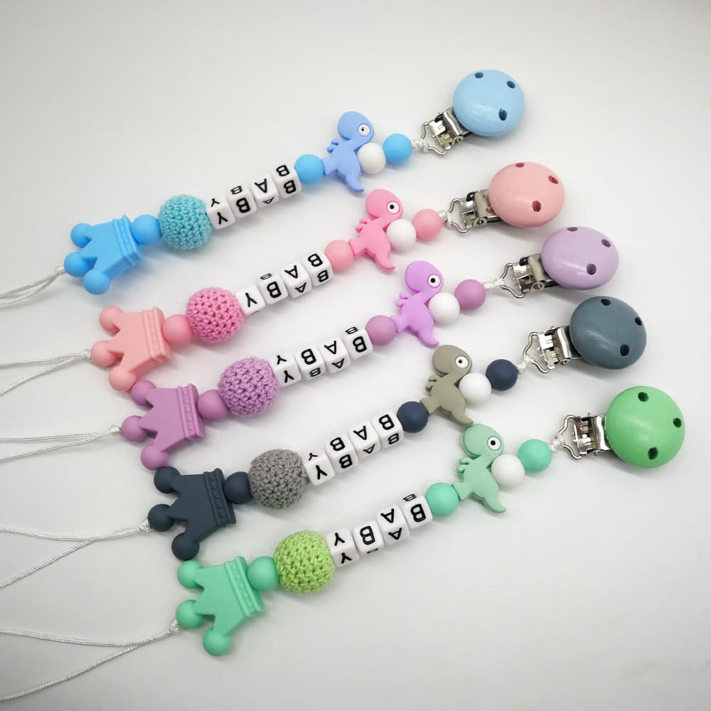 Manufacturer Baby Silicone Pacifier Clip Pacifier Strap Dinosaur Style Teething Toy Anti-Drop Chain Teether Chain