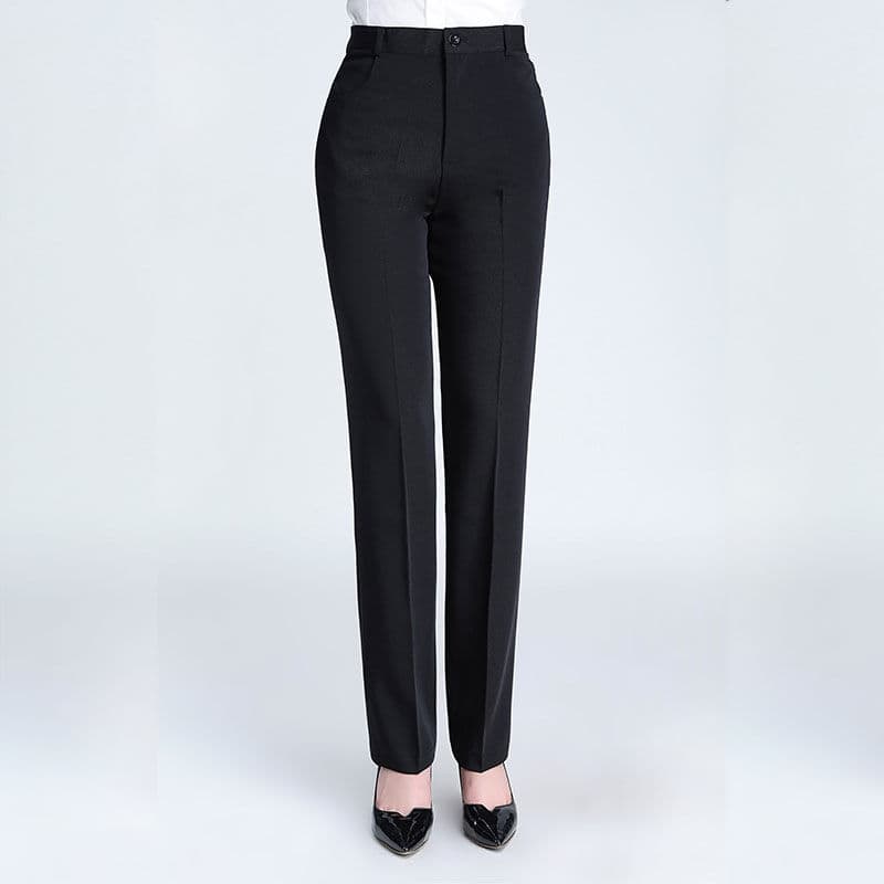 Women's Straight-Leg High-Waist Black Work Trousers Formal Office Pants Slim Fit Ankle-Length Pants