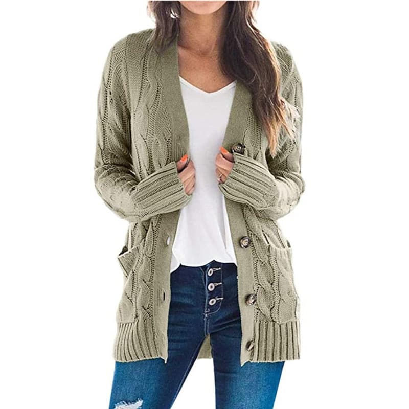 Improved style ready stock autumn/winter hot-selling Amazon knit sweater women's mid-length coat thickened