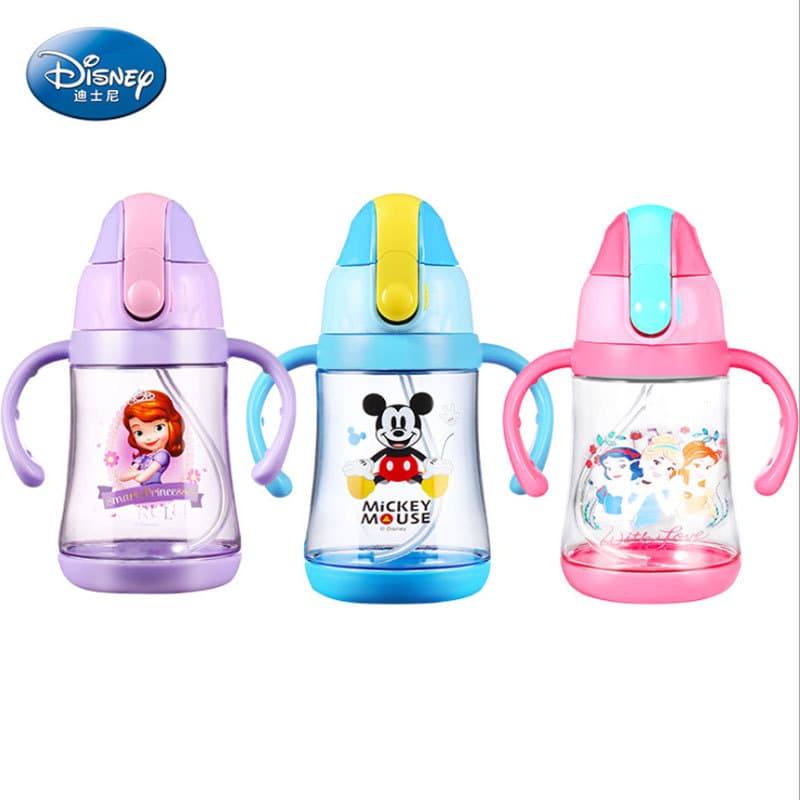 Disney Children's Water Cup with Handle Learning to Drink Straw Cup Sealed Leakproof Cartoon Design 430ml Available for Wholesale