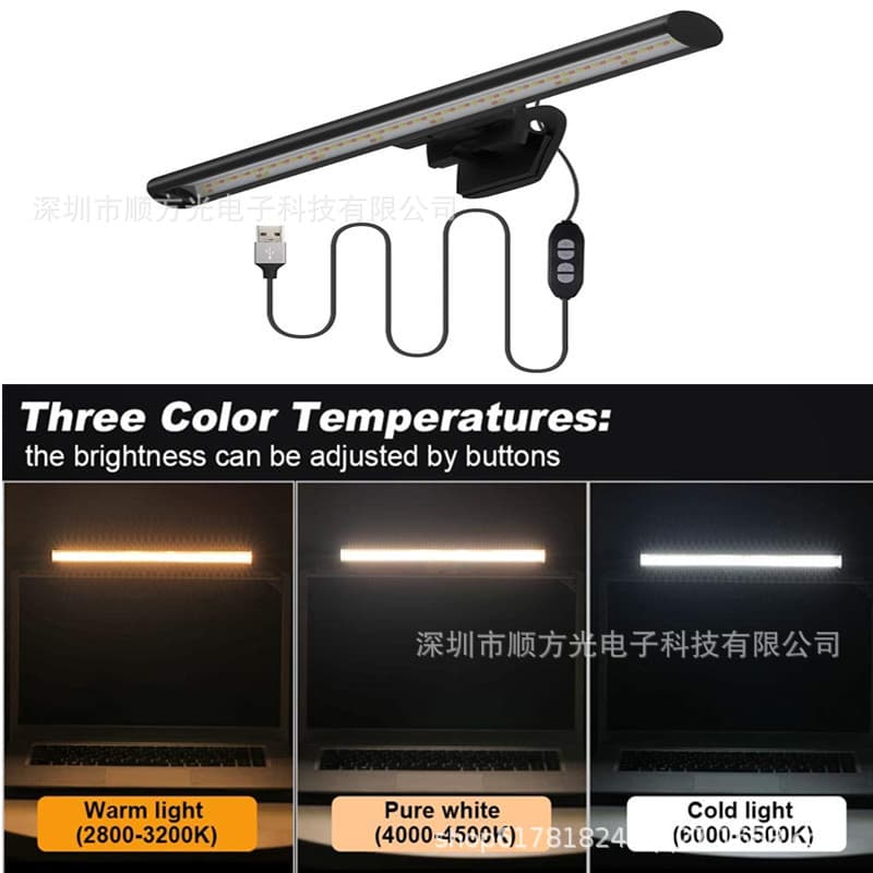 Computer Monitor LED Screen Lamp with Clip, Eye-Protecting Desk Light for Laptop/PC USB-Powered