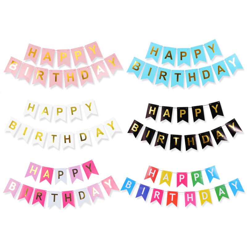 Birthday Gold Foil Tail Pull Flag Party Celebration Scene Decoration Happy Birthday Banner Paper Material No Pole Included