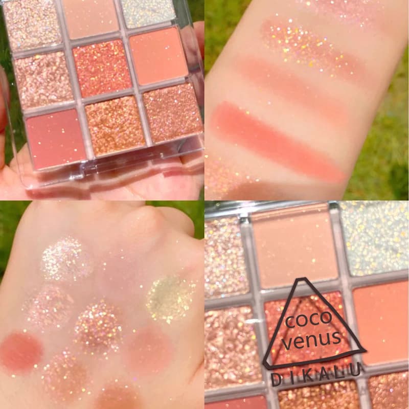Foreign trade cosmetics Dikallu Jiugongge Eyeshadow Palette Sunset Sunset Sunset Nine Color Pearlescent Glitter Recommended by Internet Celebrities