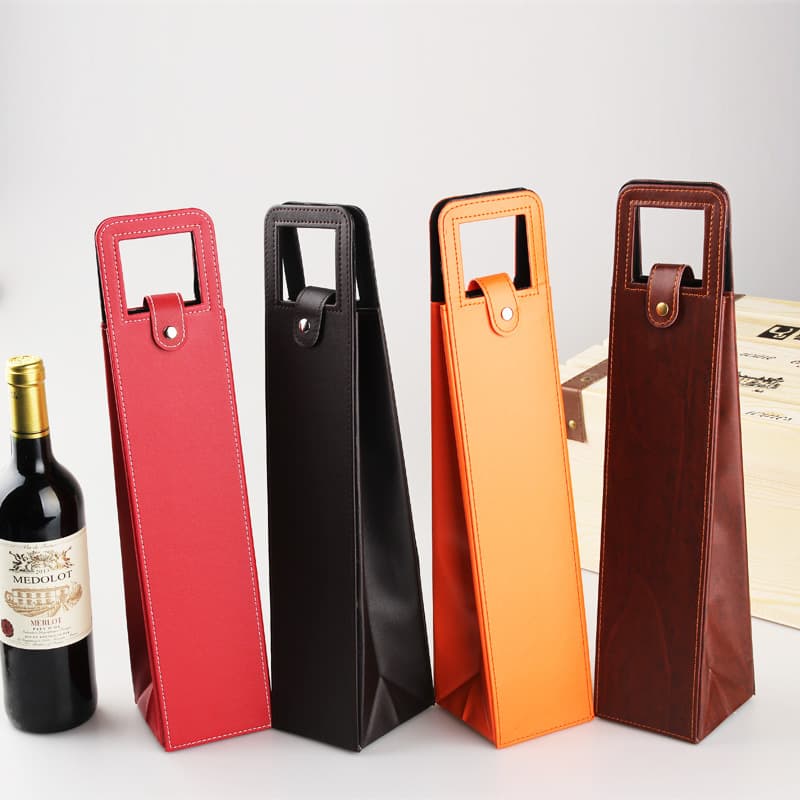 Factory direct sales of high-end leather fashion wine packaging, classic single-bottle wine bags, wholesale available.